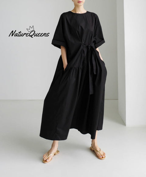Urban Style Bow Lace-Up Midi Dress