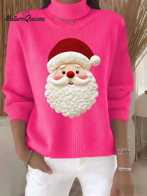 Women's Retro Santa Print Turtleneck Knit Top