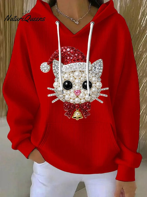 Women's Christmas Cat Print Casual Sweatshirt