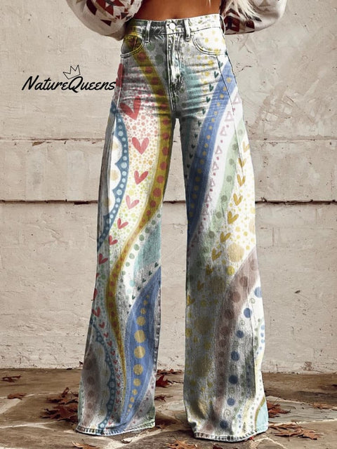 Women's Retro Heart Art Casual Wide Leg Pants