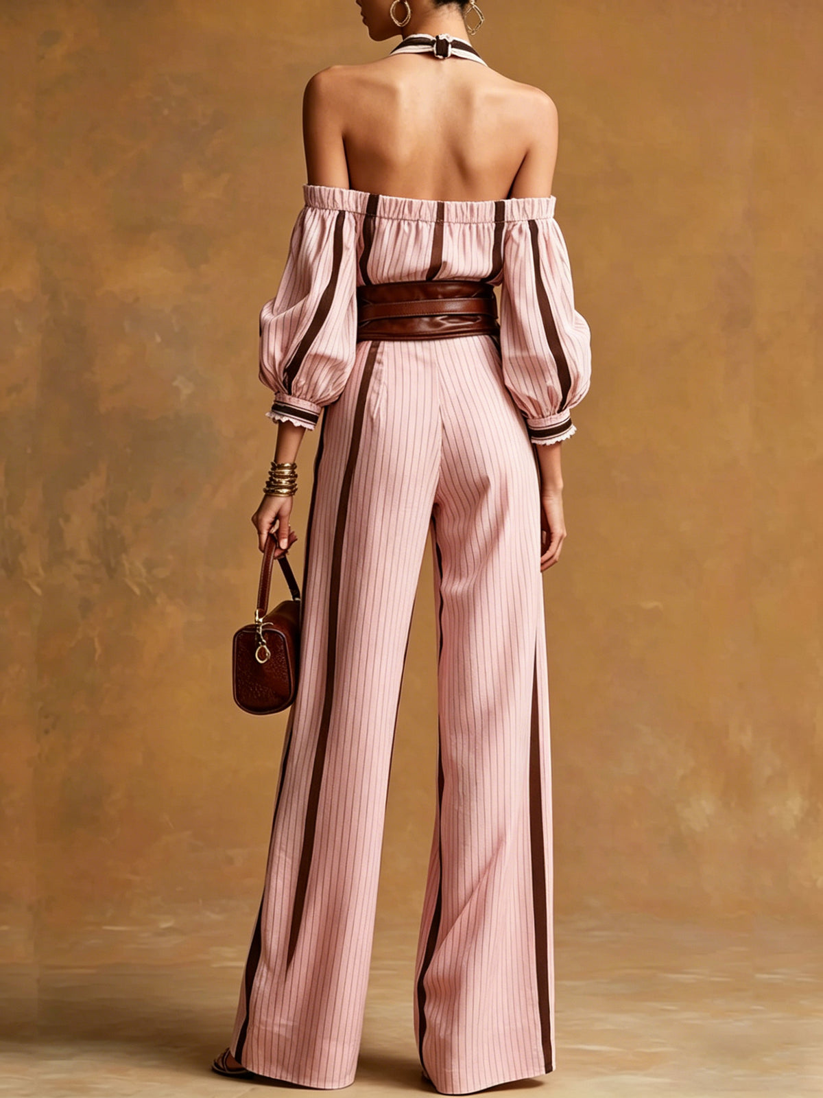 Bohemian Halter Top + Wide-leg Pants Set