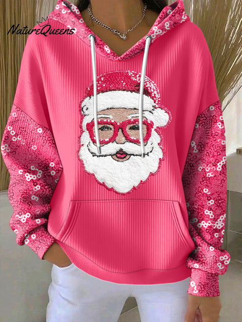 Women's Casual Santa Claus Print Long Sleeve Hooded Sweatshirt
