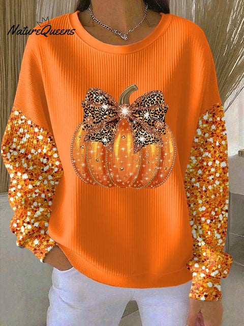 Women's Thankful Print Knitted Crew Neck Long Sleeve Top