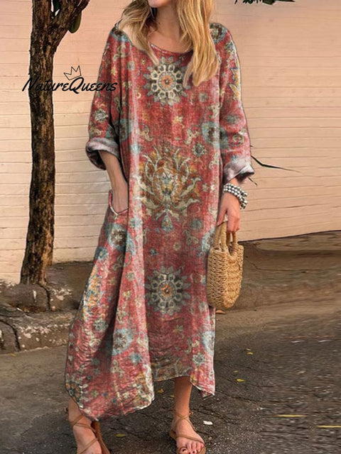 Women's Retro Ethnic Totem Art Print Comfortable Cotton Dress