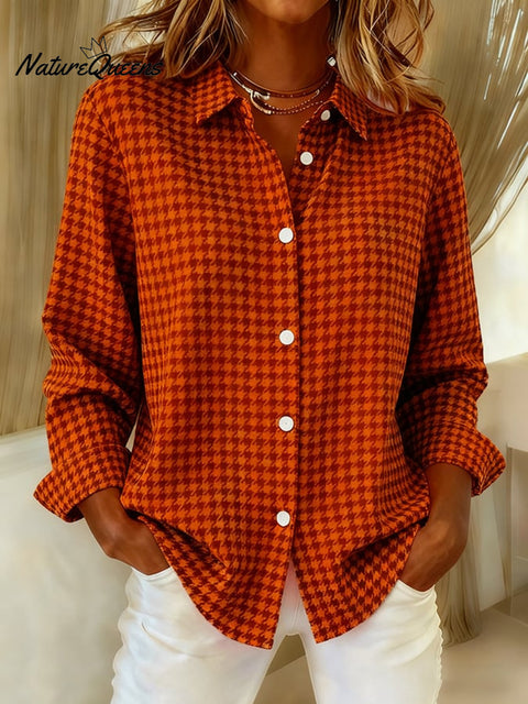 Women's Casual Retro Autumn And Winter Houndstooth Shirt