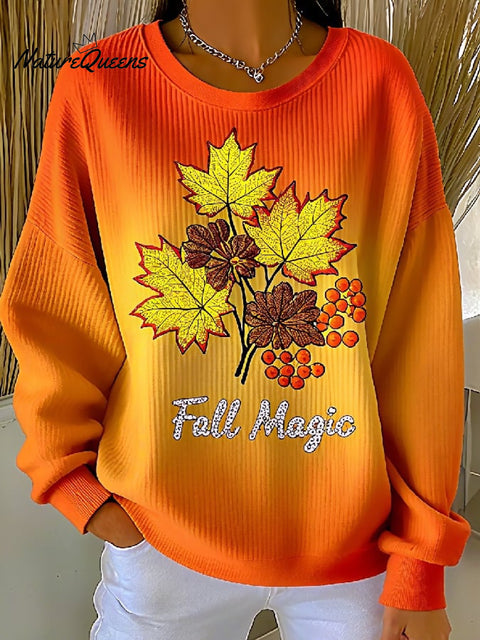 Women's Casual Thanksgiving Autumn Leaf Floral Print Sweatshirt