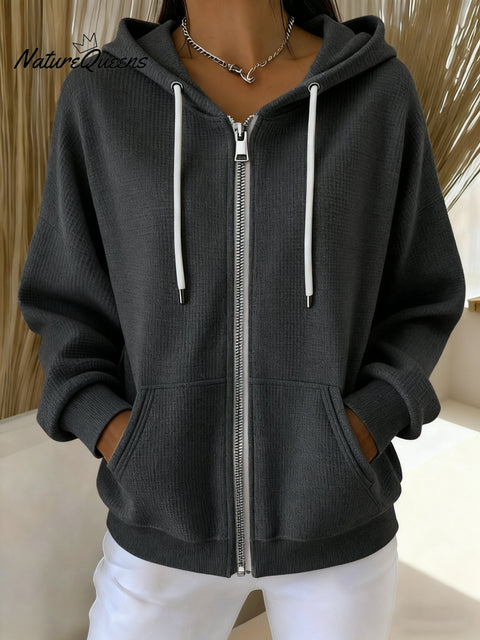 Women's Casual Waffle Texture Hoodie Jacket