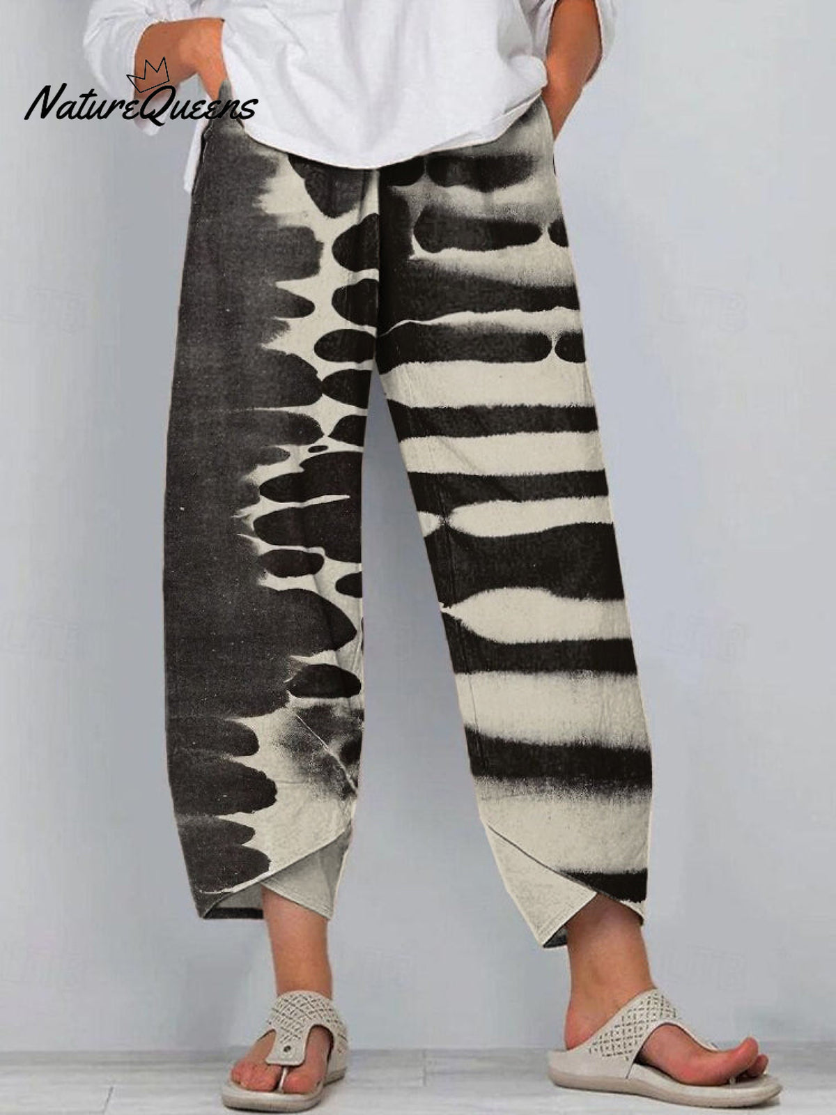 Women's Zebra Style Abstract Art Print Linen Blend Pants
