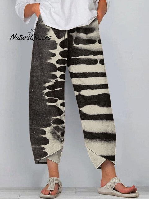 Women's Zebra Style Abstract Art Print Linen Blend Pants