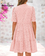 Women's Elegant Hollow Out Lace Ruffle Casual Mini Dress