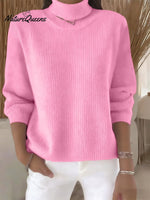 Women's Retro Solid Color Comfortable Print Turtleneck Knit Top