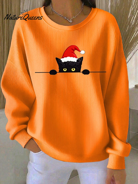 Women's Christmas Cat Print Sweatshirt