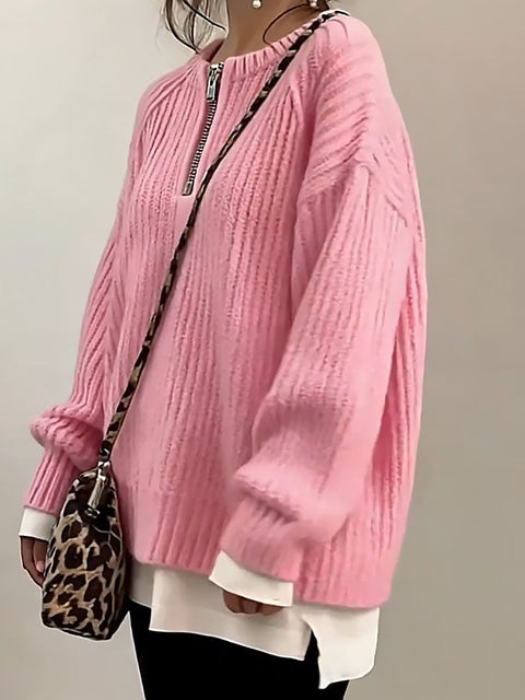 Women's Casual V-Neck Long-Sleeved Solid Color Sweater