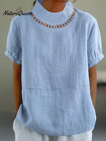 Solid Color Cotton And Linen Top Blue / S