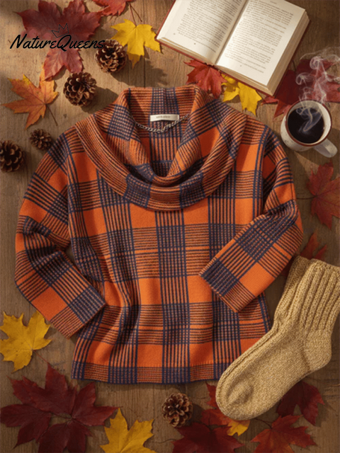 Women'S Casual Plaid Sweater With Special Collar