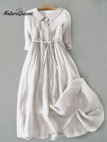 Literary Simple Cotton Dress White / S
