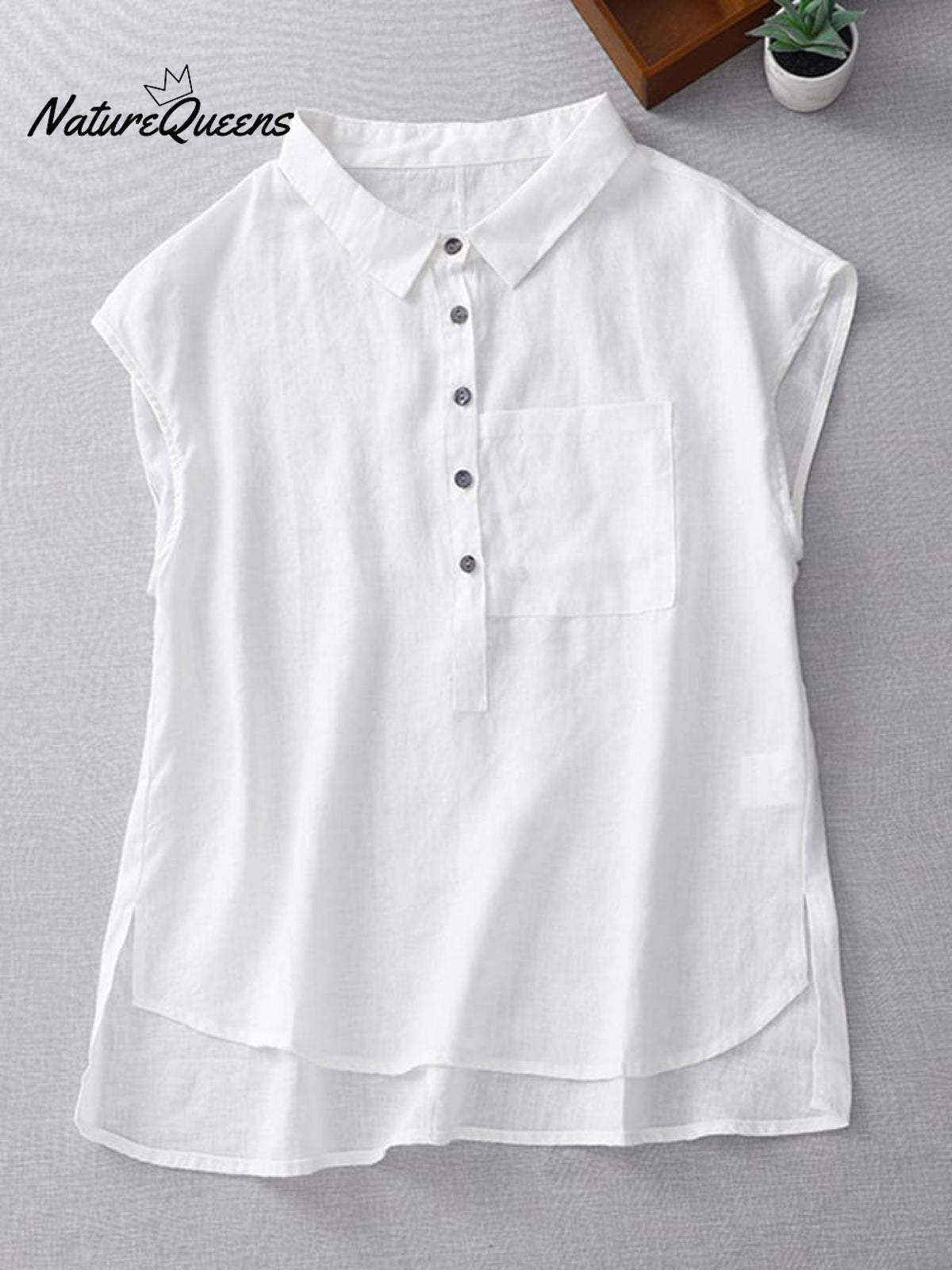 Ladies Casual Sleeveless Shirt With Lapel Button Design
