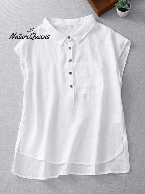 Ladies Casual Sleeveless Shirt With Lapel Button Design