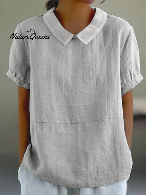 Blue Plain Short Sleeve Round Neck Top Light Grey / S