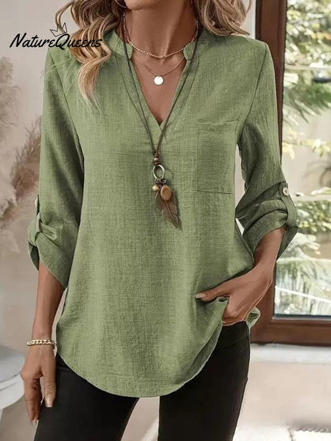 Casual Plain V Neck Shirt