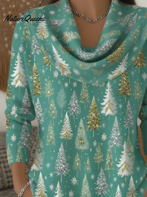 Dreamy Blue Cedar Print Turtleneck Sweater Top
