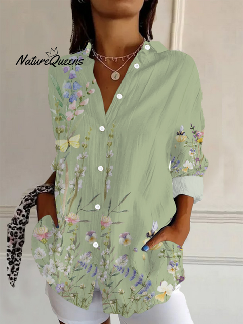 Women's Floral Long Sleeve Shirt Spring/Fall Buckle Shirt Collar Daily Casual Top