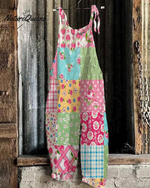 Retro Contrast Floral Bohemian Loose Jumpsuit