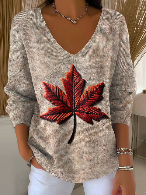 Women's Fall Leaf Print Long Sleeve T-shirt