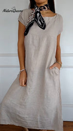 Round Neck Short Sleeve Pocket Dress Apricot / S(Uk 6 - 8)