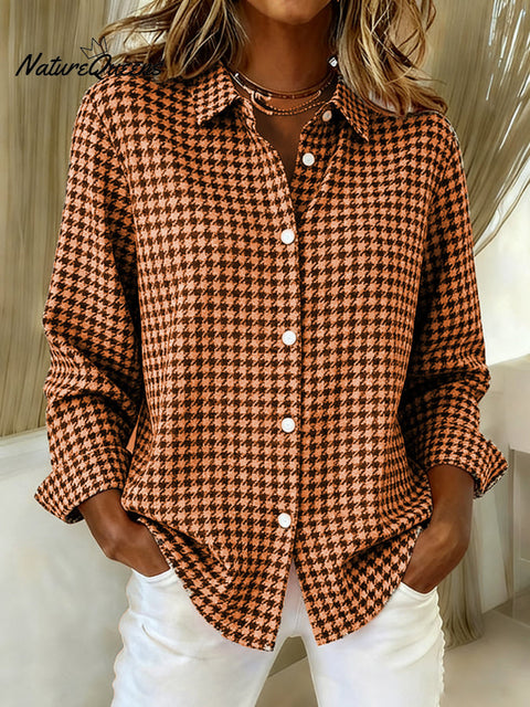 Women's Casual Retro Autumn And Winter Houndstooth Shirt