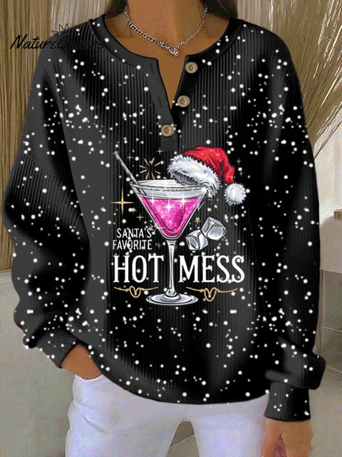 Women's Christmas Print Knitted Crew Neck Long Sleeve Top