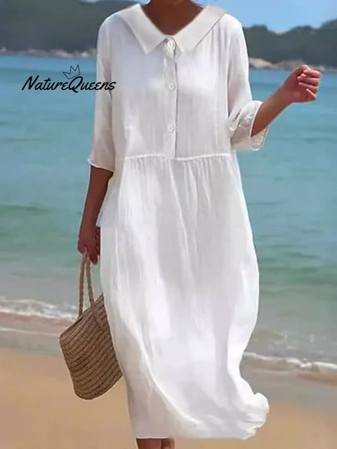 Women's Casual Elegant Short Sleeve Cotton And Linen Dress