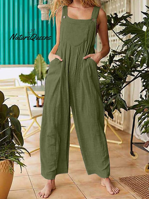 Women's Pure Color Casual Cotton Overalls