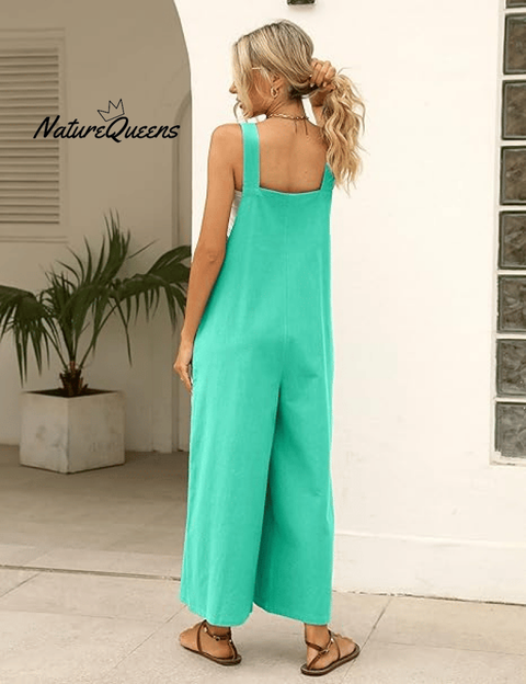 Women's Summer Cotton Linen Overalls â€?Adjustable & Relaxed Fit Jumpsuit
