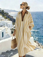 Women'S Casual Loose Striped Cotton And Linen Dress