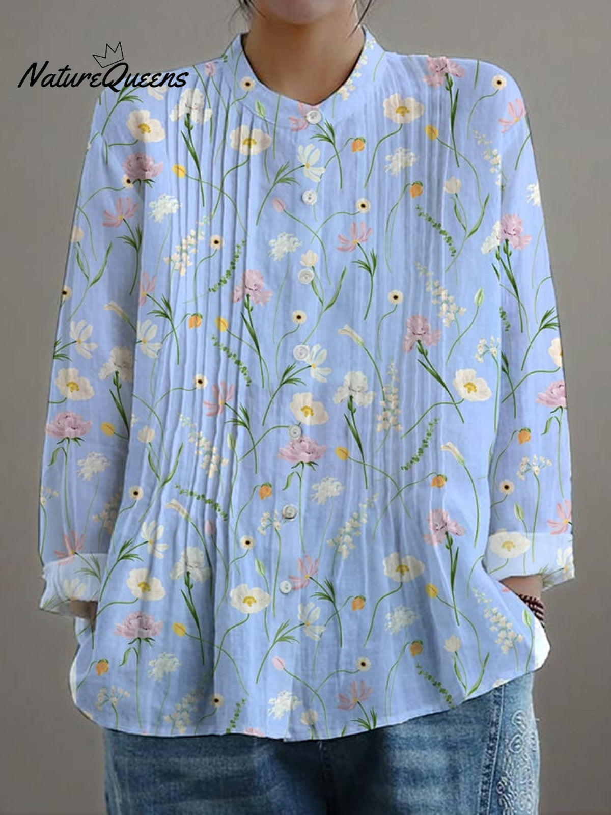 Women's Casual Loose Floral Cotton And Linen Shirt