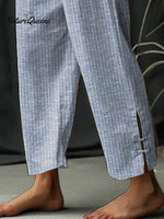 Classic Striped With Pocket Lace - Up Split Trousers