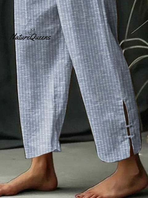 Classic Striped With Pocket Lace - Up Split Trousers