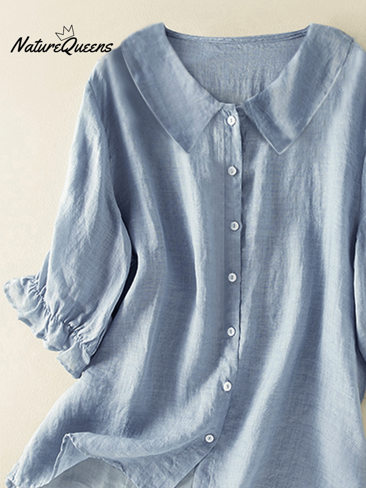 Cotton And Linen Solid Color Five-Quarter Sleeve Lapel Loose Shirt