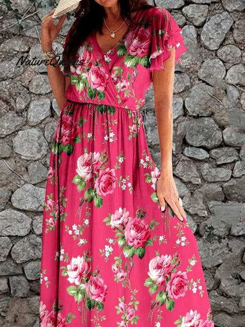 Women's Elegant Rose Floral Print Dress