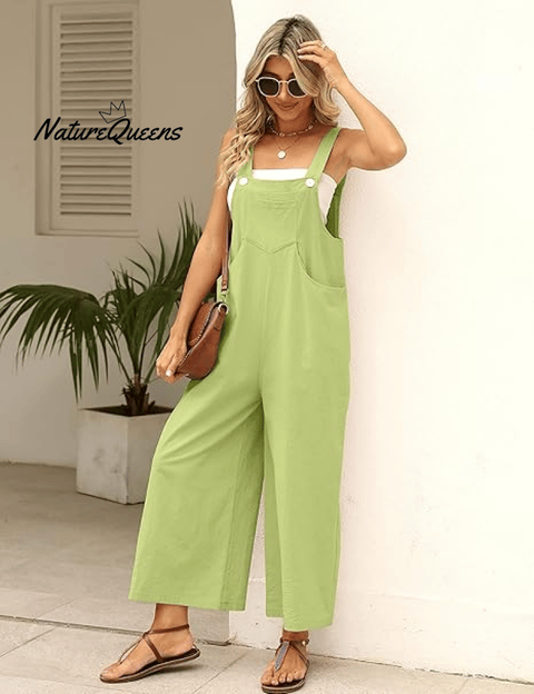Women's Summer Cotton Linen Overalls â€?Adjustable & Relaxed Fit Jumpsuit