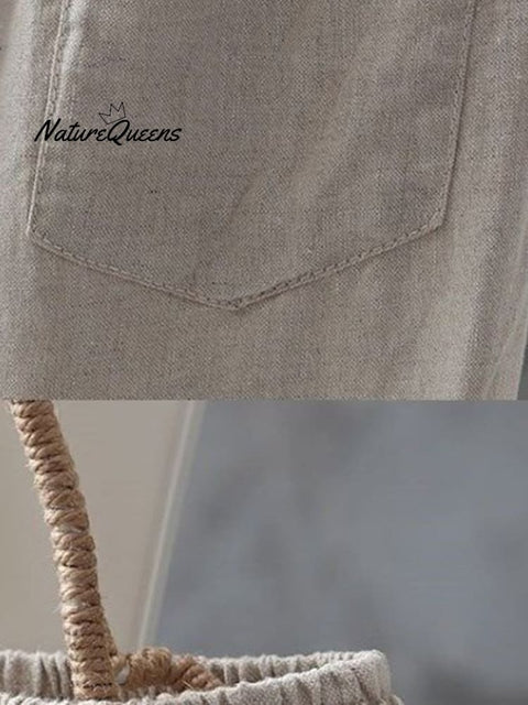 Women's Solid Color Simple Versatile Loose Casual Cotton And Linen Pants