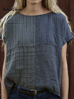 Women's Vintage Striped Linen Blend Crew Neck Shirt