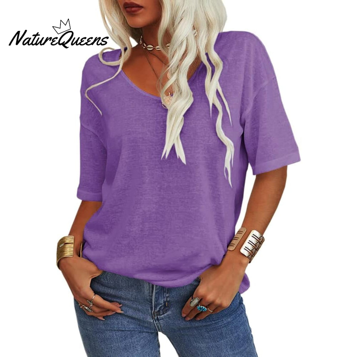 Women's Solid Color V-Neck T-shirt