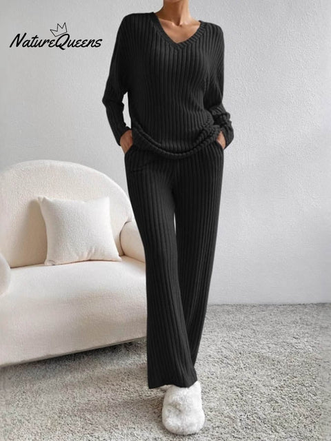 Women'S Casual Round Neck Stitching Contrast Color Sweatshirt Pants Two-Piece Set