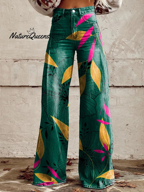 Women's Retro Colorful Floral Art Casual Wide Leg Pants