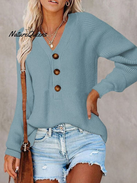 🧹Women'S Solid Color Casual V-Neck Pullover Sweater