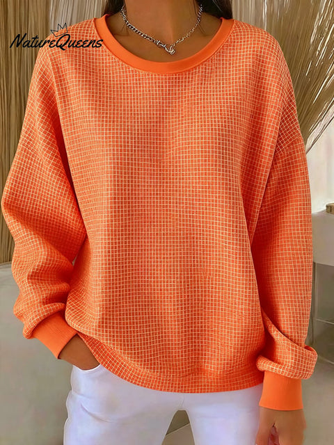 Women's casual retro plaid autumn and winter Waffle sweatshirt