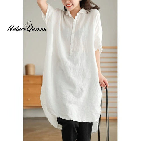 Simple Loose Solid Color Mid Sleeve Lapel Shirt