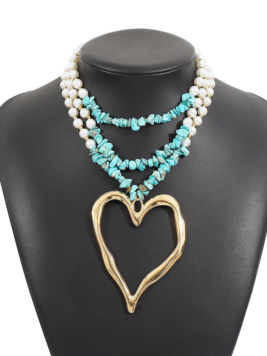 Bohemian Multi-layered Large Heart Beaded Necklace